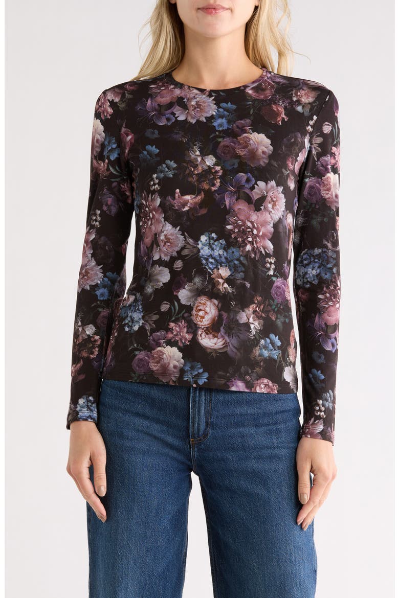 Tess Print Long Sleeve Jersey Top, Main, color, BLACK MULTI VINTAGE OIL FLOWER
