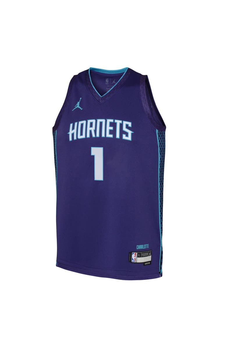Jordan Brand Youth Jordan Brand LaMelo Ball Purple Charlotte Hornets Swingman Jersey - Statement Edition, Alternate, color, Purple
