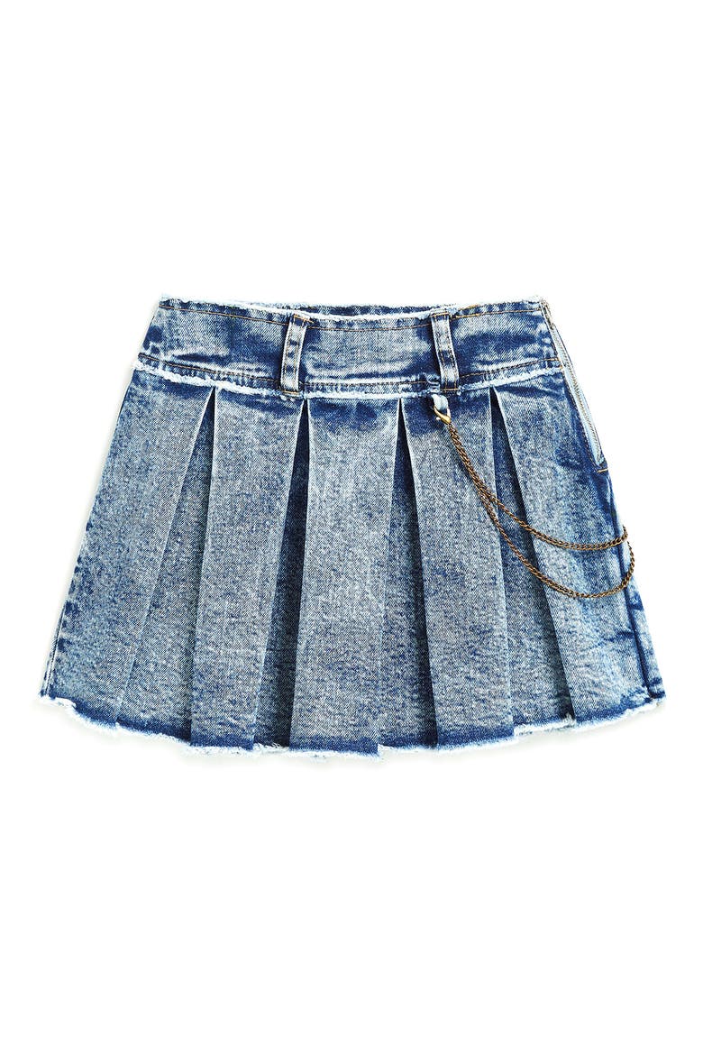 Kids' Pleated Chain Detail Denim Skort, Alternate, color, INDIGO