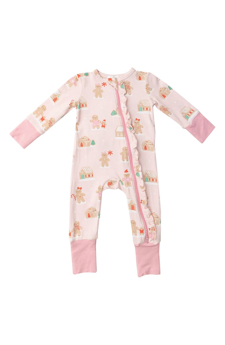 Angel Dear Pink Gingerbread Fitted Ruffle One-Piece Pajamas, Main, color,