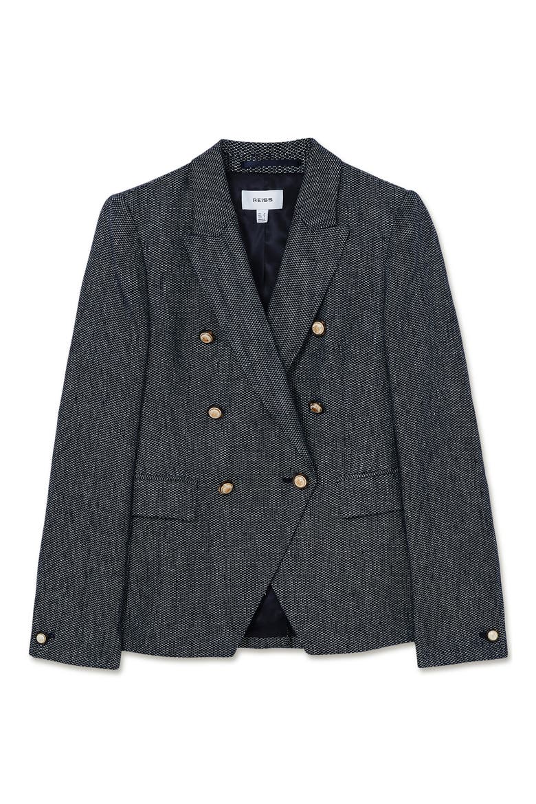 Baker Double Breasted Linen Blend Blazer, Alternate, color, NAVY
