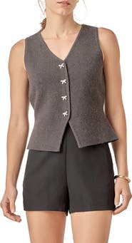 English Factory Rhinestone Bow V-Neck Knit Vest
