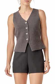 Rhinestone Bow V-Neck Knit Vest