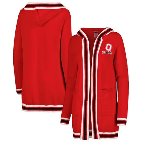 Women's Gameday Couture Scarlet Ohio State Buckeyes One More Round Tri-Blend Striped Cardigan Sweater
