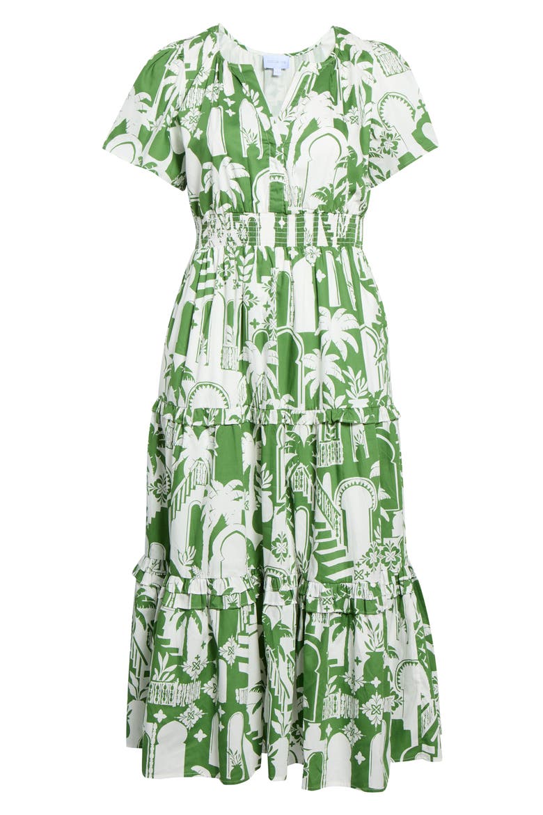 Nal City Palmer Tiered Cotton Poplin Maxi Dress, Alternate, color, WHITE/ OLIVE GREEN