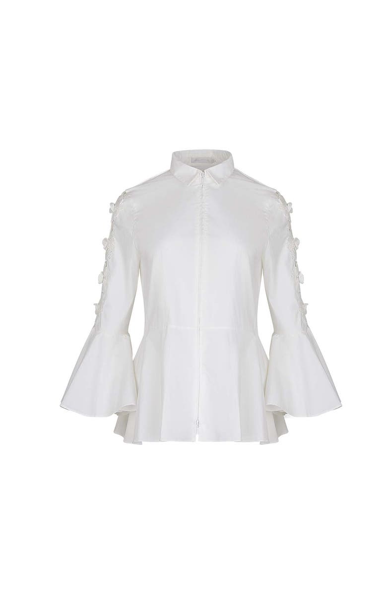 Anne Fontaine Women's Shirt  Coline White Poplin 3/4 Shirt With Mini Point Collar And Peplum Waist, Main, color, White