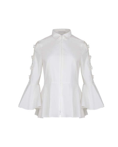 Women's Shirt  Coline White Poplin 3/4 Shirt With Mini Point Collar And Peplum Waist