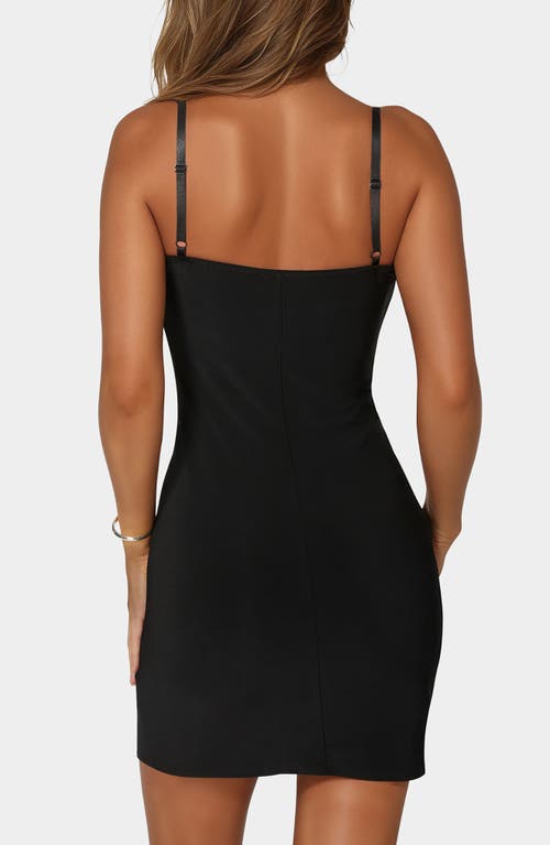 Bebe Rhinestone Trim Stretch Jersey Minidress In Black