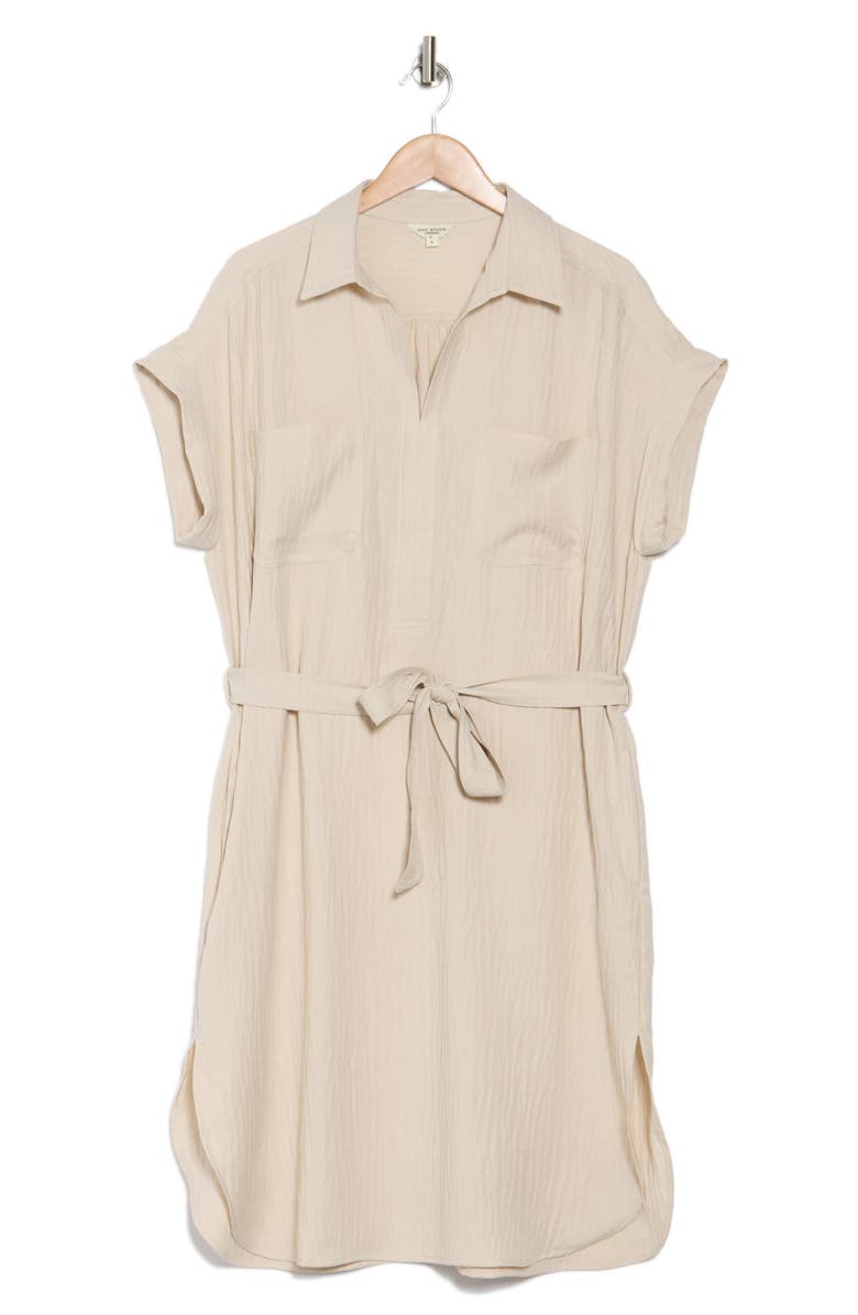 MAX STUDIO Textured Short Sleeve Midi Shirtdress, Alternate, color, Heather Oatmeal