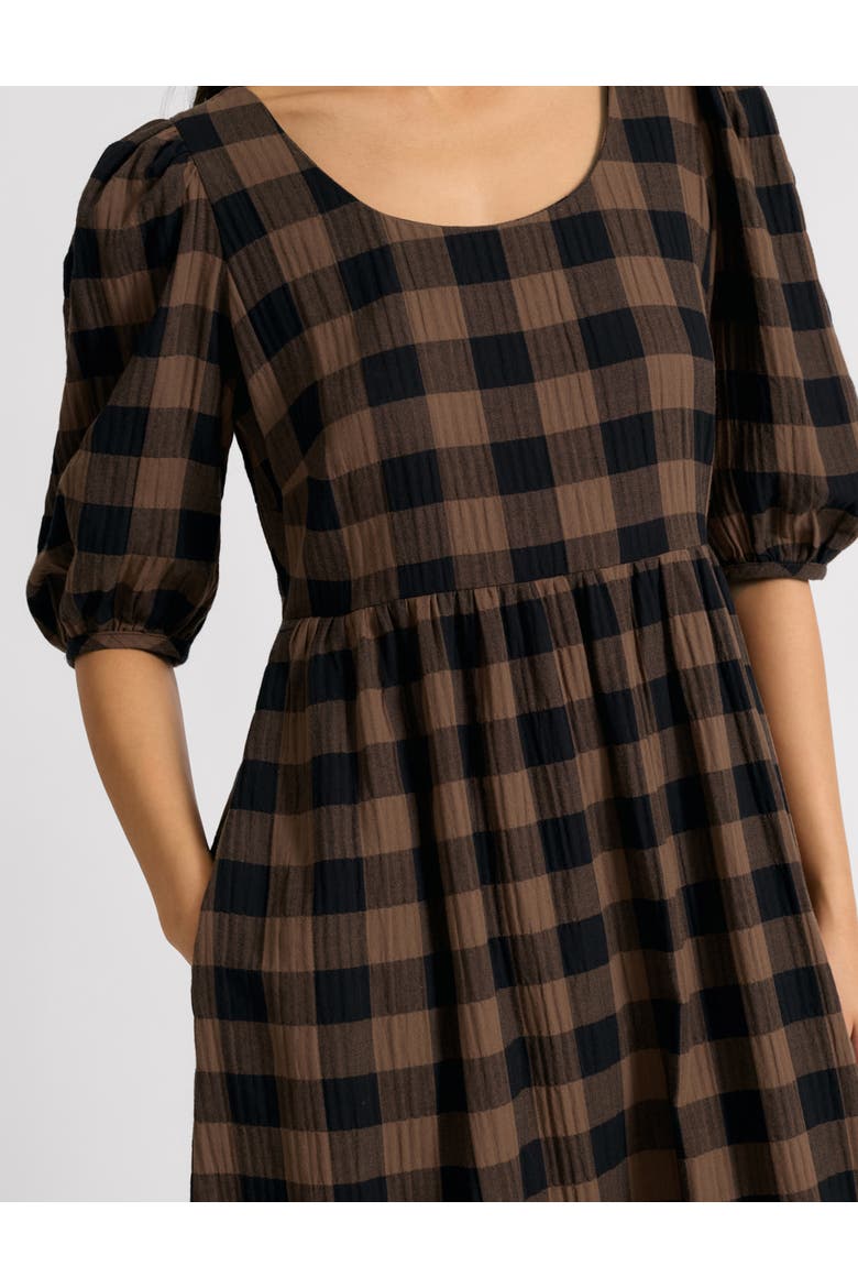 Large Gingham Iconic Midi Dress, Alternate, color, Chocolate