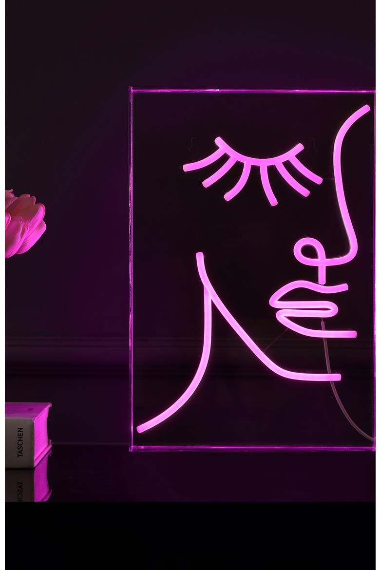 Half-Face 10.3" X 15" Contemporary Glam Acrylic Box USB Operated LED Neon Light, Pink, Alternate, color, Pink