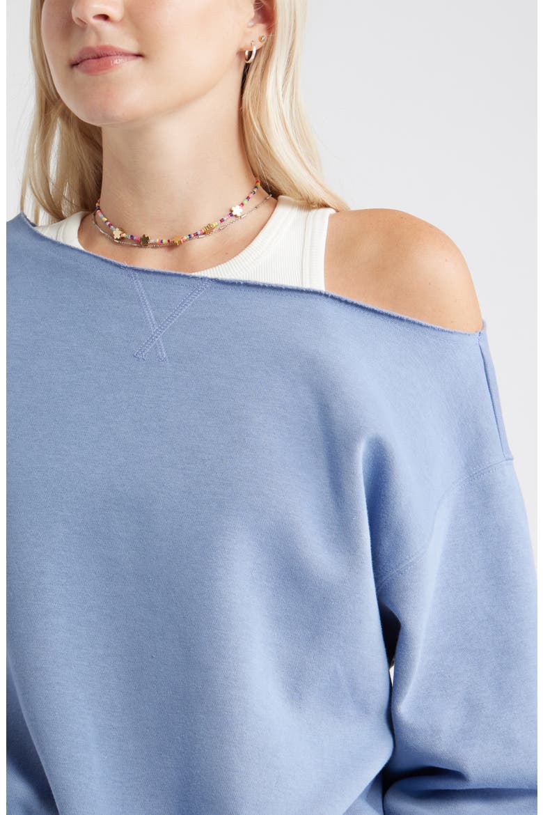 Fleece Detail Off the Shoulder Sweatshirt, Alternate, color, BLUE COUNTRY