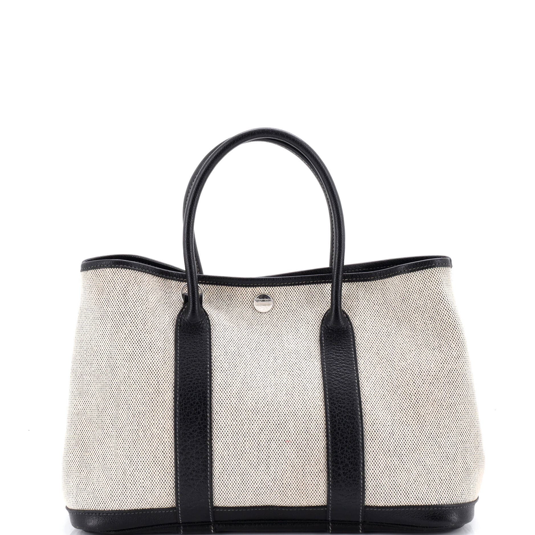 Pre-Owned Hermes Garden Party Tote Toile and Leather 30, Main, color, Noir