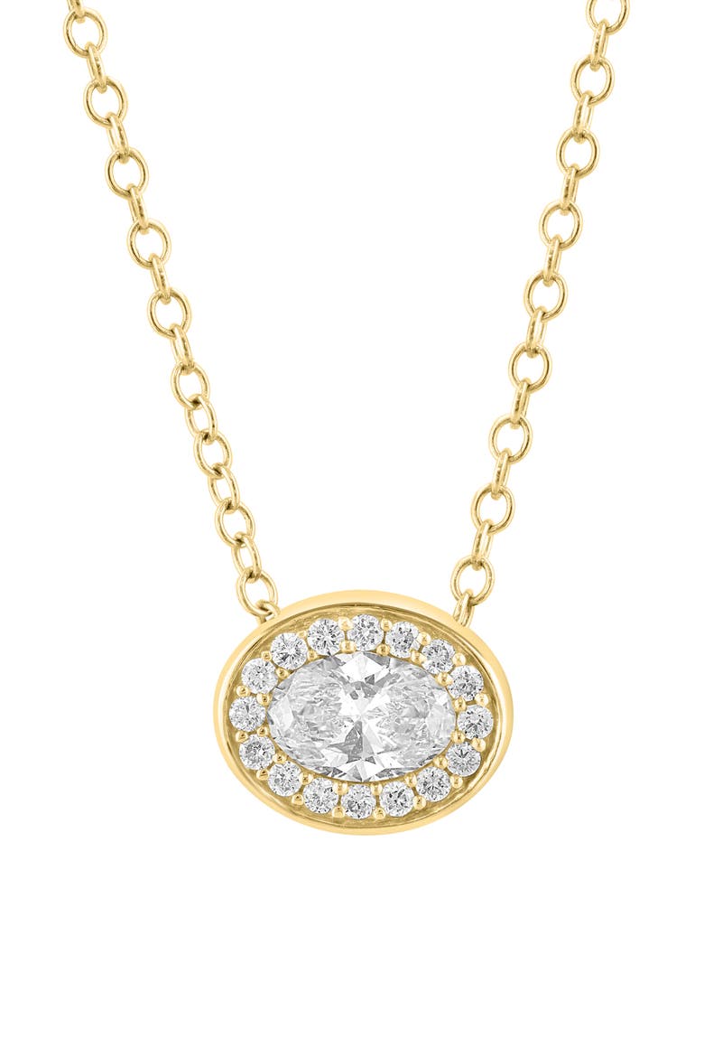 14K Gold Plated Sterling Silver Lab Grown Diamond Oval Pendant Necklace, Main, color, GOLD