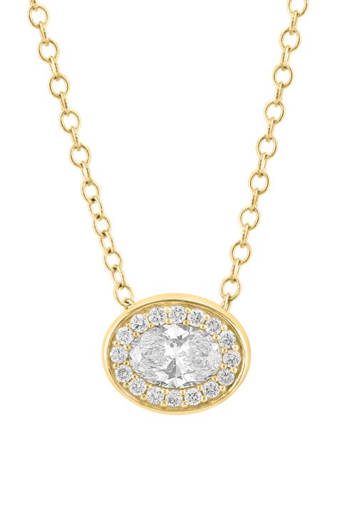 14K Gold Plated Sterling Silver Lab Grown Diamond Oval Pendant Necklace