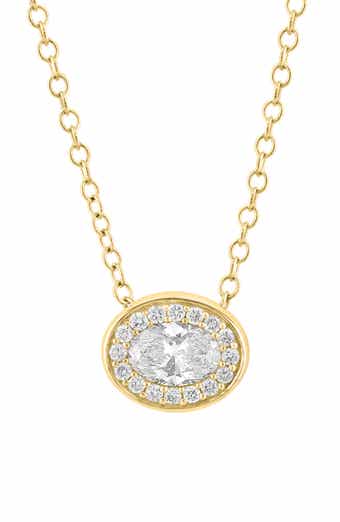 14K Gold Plated Sterling Silver Lab Grown Diamond Oval Pendant Necklace