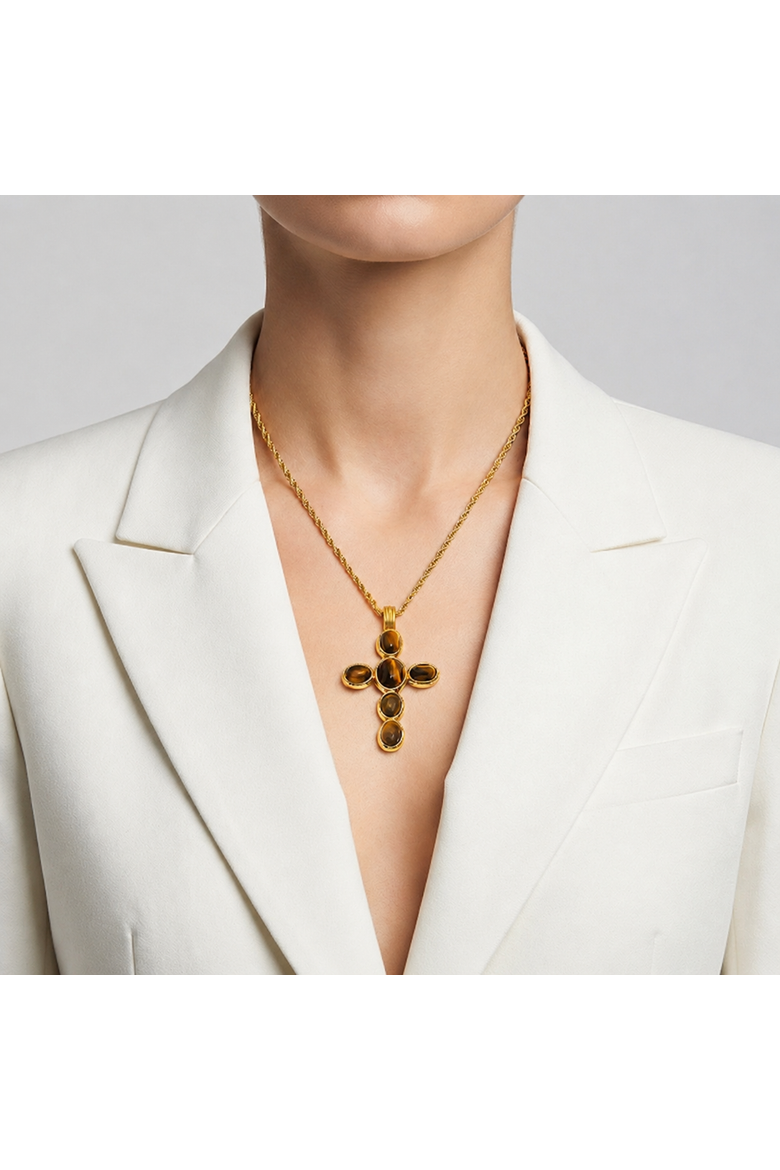 Talia Cross Necklace, Alternate, color, Tiger Eye