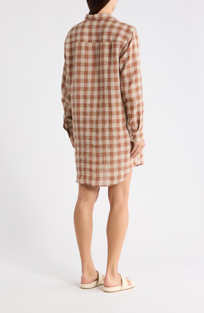 Frank & Eileen Mary Classic Long Sleeve Linen Shirtdress, Alternate, color, Brown White Check