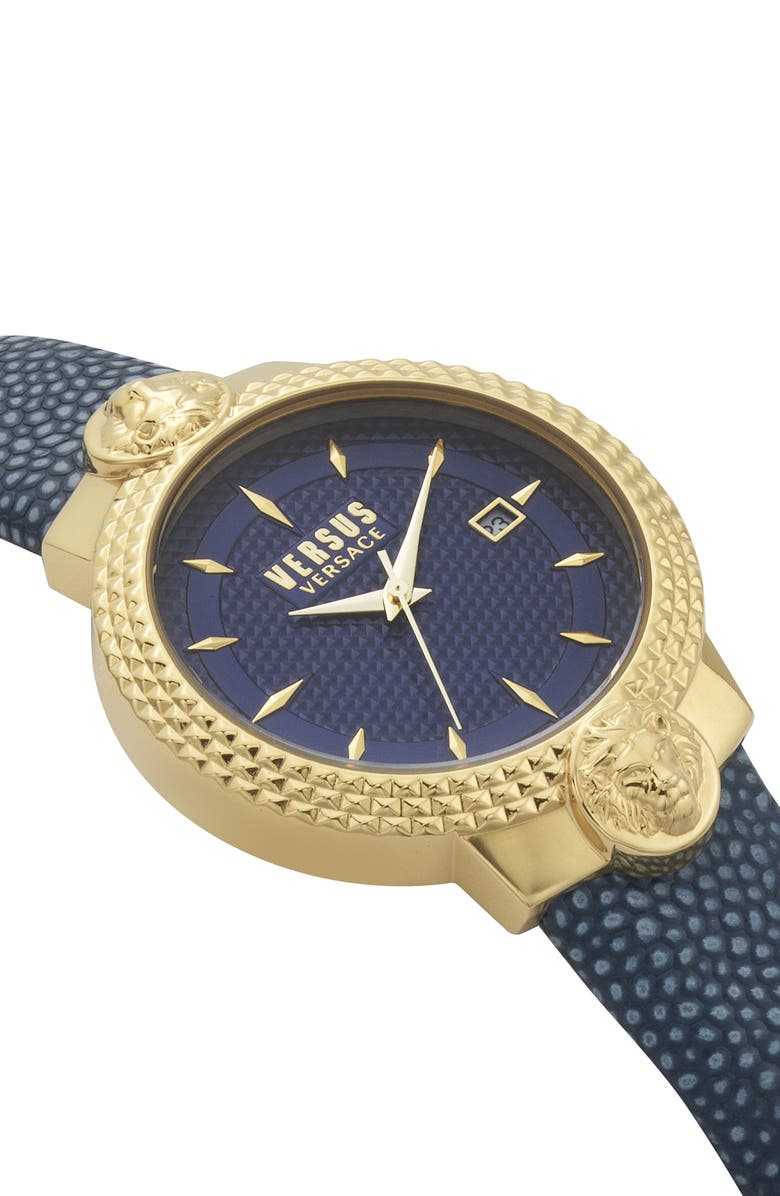 VERSUS Versace Mouffetard Leather Strap Watch, 38mm, Alternate, color, Yellow Gold
