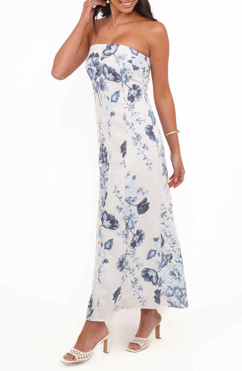 Petal & Pup Tamira Floral Print Strapless Maxi Dress, Alternate, color, Blue Floral