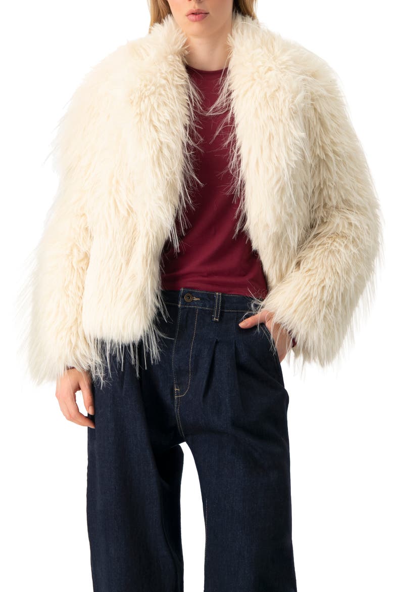Faux-Fur Plush Teddy Coat, Main, color, Ivory