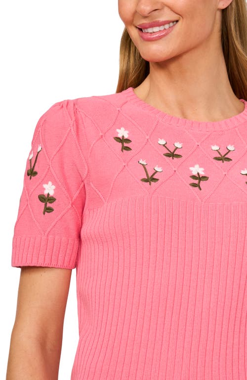 Shop Cece Embroidered Flowers Rib Sweater In Confetti