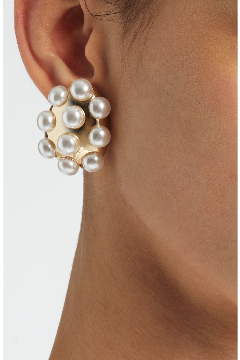 Faux Pearl Studded Stud Earrings, Alternate, color, PEARL/ GOLD
