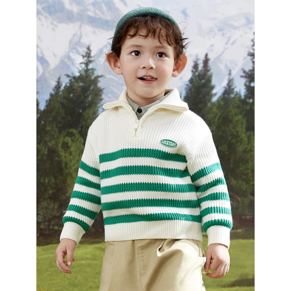 Balabala Luckyday Green Stripe Half-zip Sweater