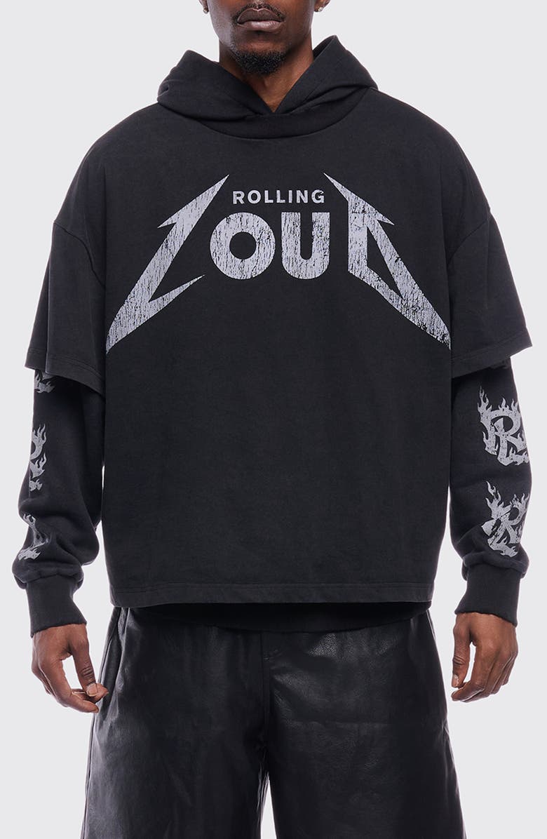 Rolling Loud Metal Layered Cotton Blend Graphic Hoodie, Main, color, Washed Black