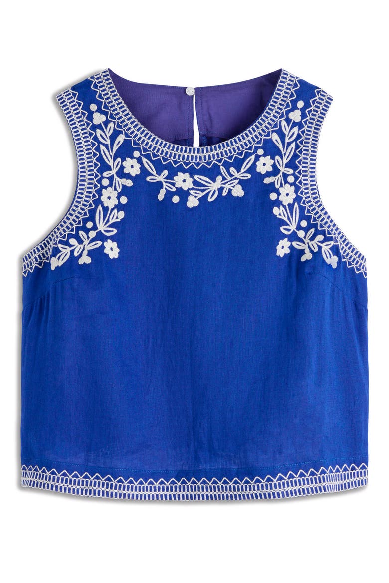 Sofia Embroidered Linen Top, Alternate, color, BLUE EMBROIDERY