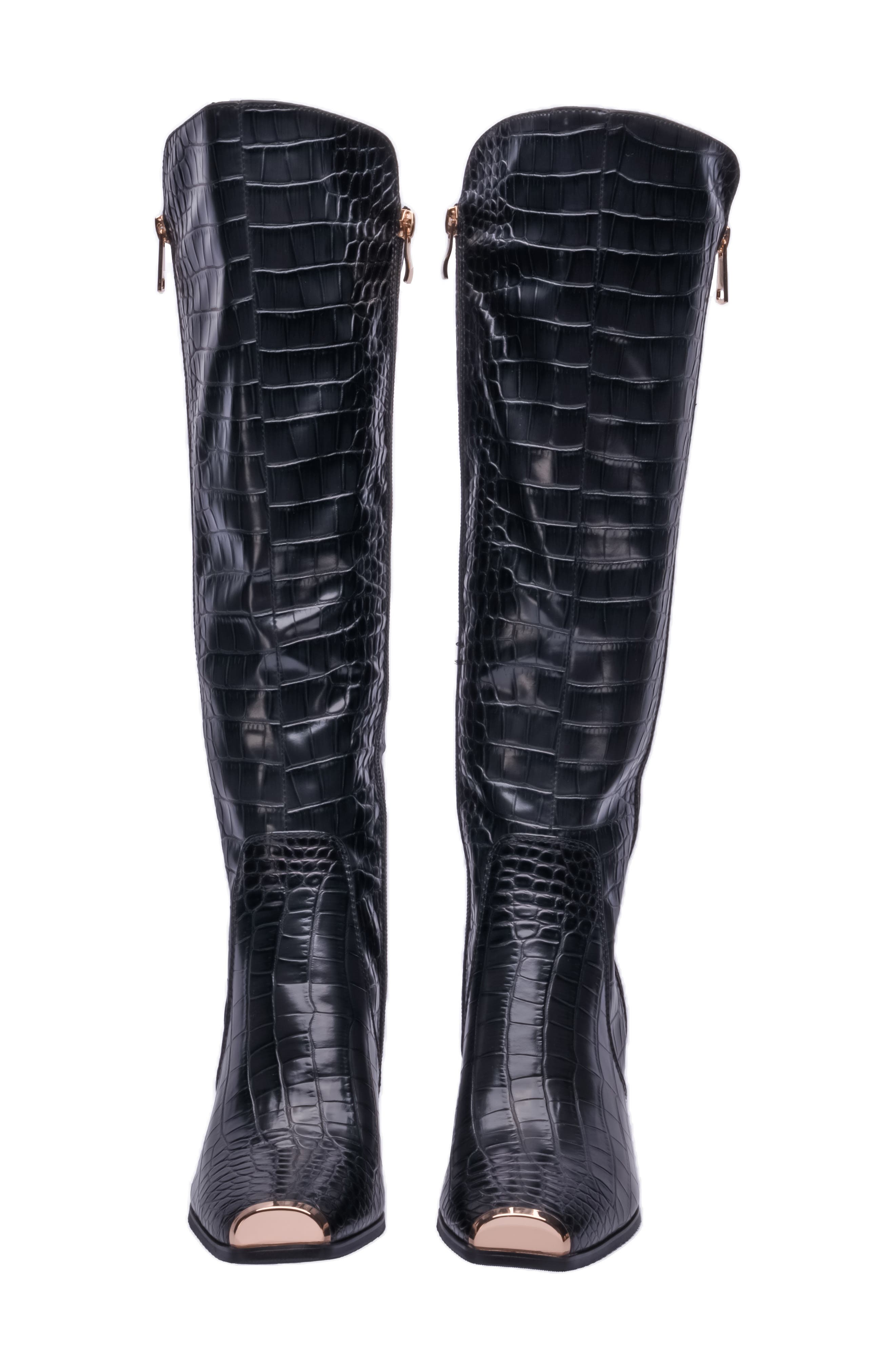 NINETY UNION London Croc Embossed Knee High Boot, Alternate, color, Black