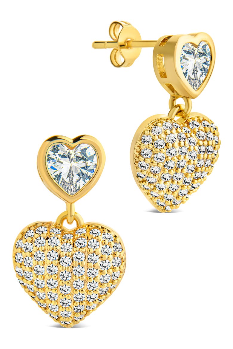 Double Heart Drop Earrings, Main, color, GOLD