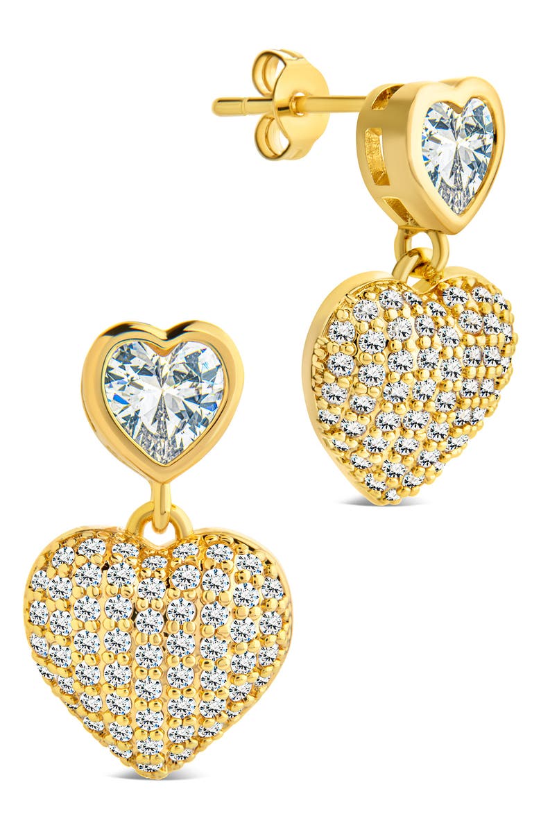 Sterling Forever Double Heart Drop Earrings, Main, color, Gold
