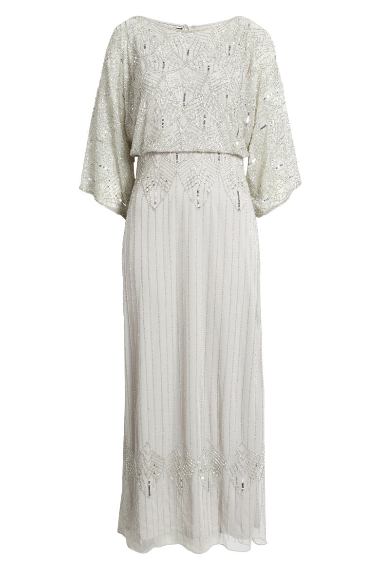 Beaded Cold Shoulder Blouson Cocktail Dress, Alternate, color, SILVER