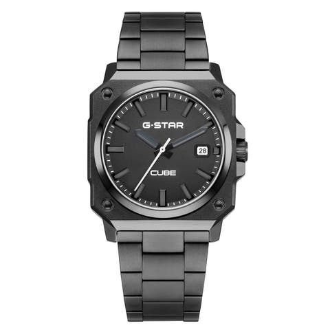 Cube - 41mm, Dark Gray Dial, Black Square Stainless Steel Watch
