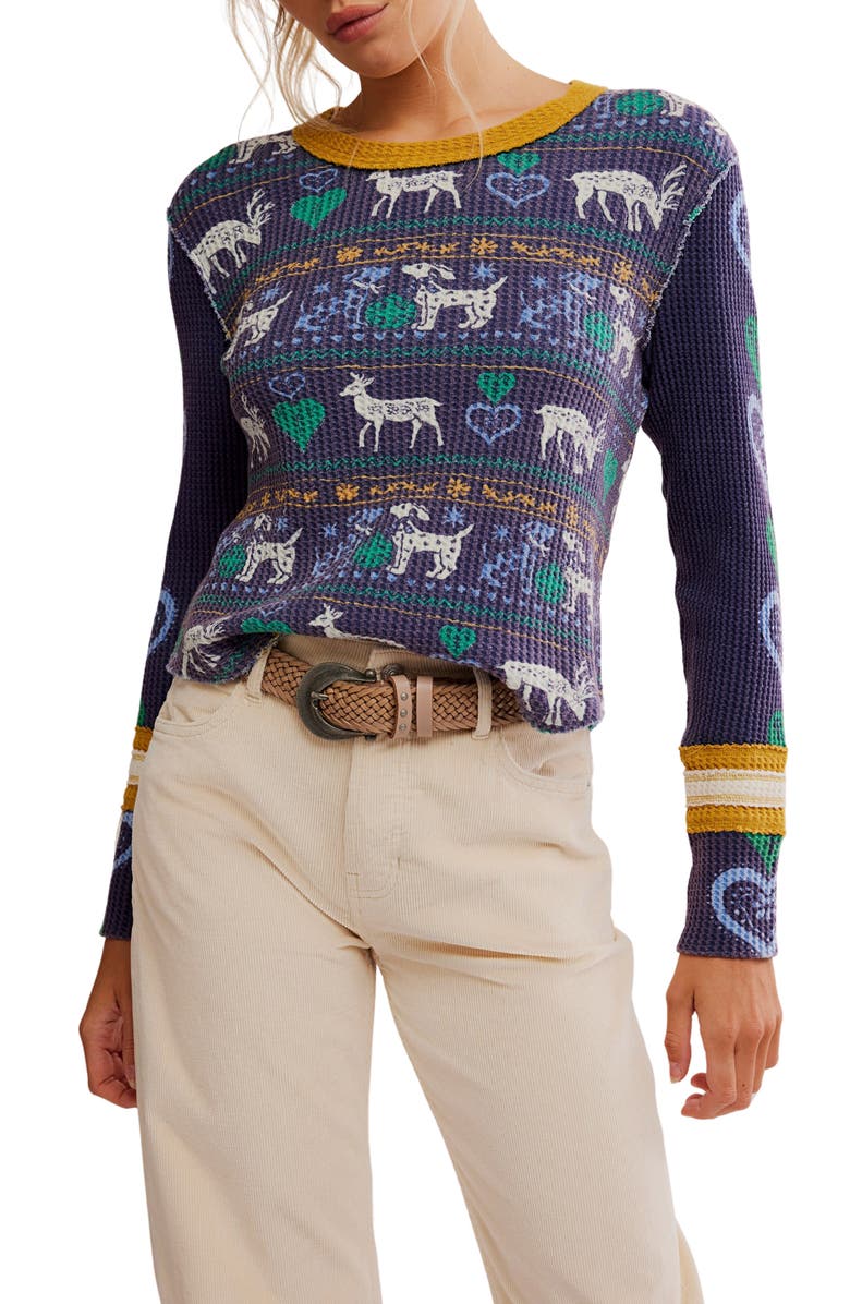 Free People Blissful Layering Long Sleeve T-Shirt, Main, color, Navy Combo