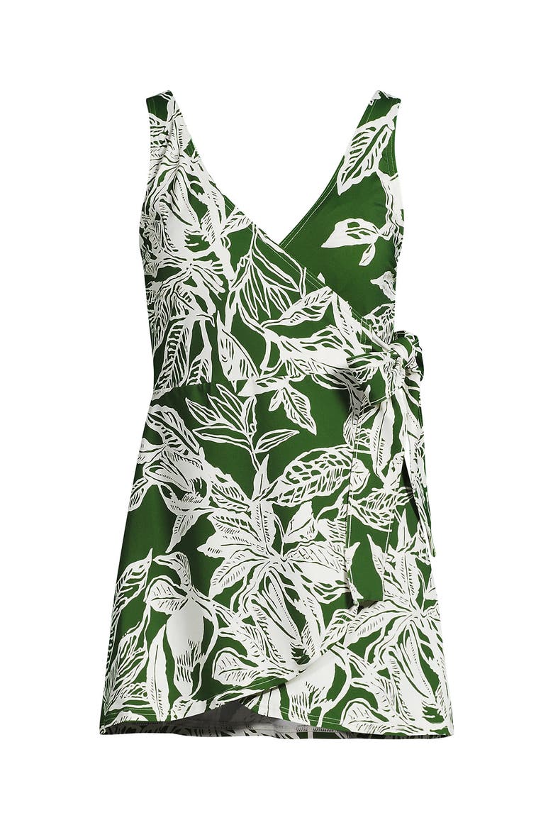 Side Tie Mini Swim Dress Swimsuit, Alternate, color, Fusion Green Etched Leaves