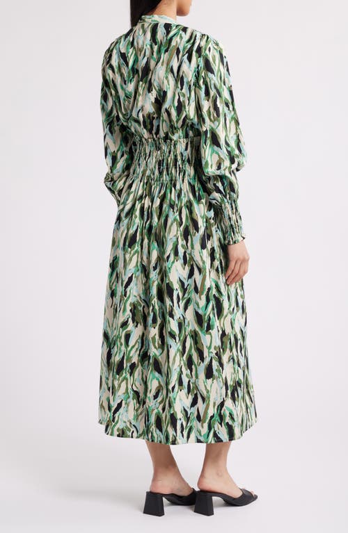 Masai Copenhagen Nomina Abstract Print Long Sleeve Dress In Dark Lichen Green