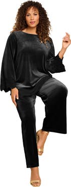 Roaman's Lace Trim Velour Tunic