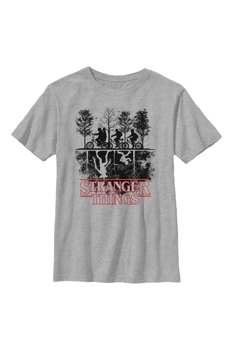 Boy's Stranger Things Biking in Upside Down  Graphic T-Shirt, Main, color, Athletic Heather