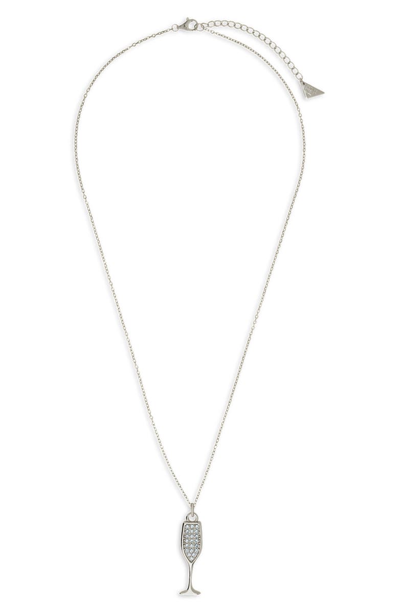 Sterling Forever Pavé Cubic Zircoia Champagne Flute Pendant Necklace, Alternate, color, Silver