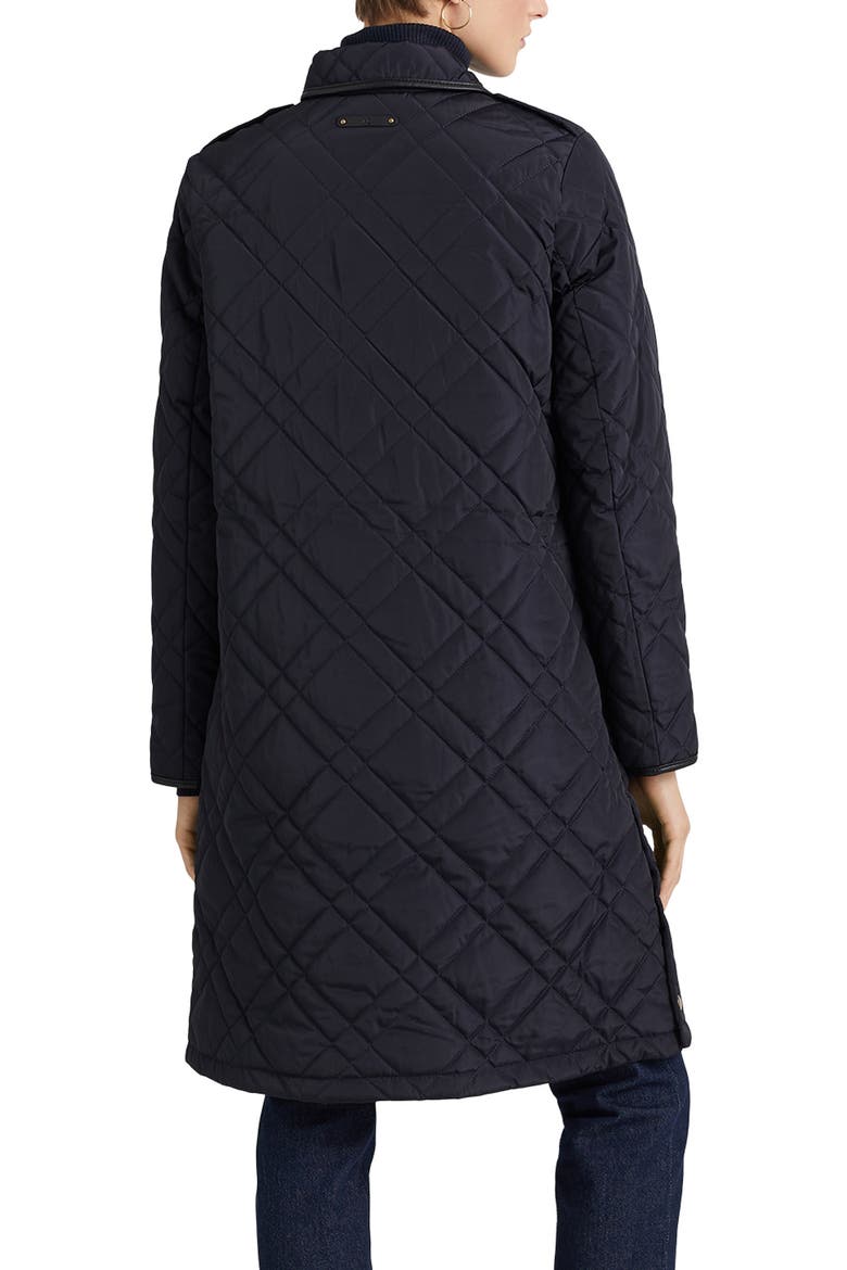 Faux Leather Trim Quilted Coat, Alternate, color, DK NAVY