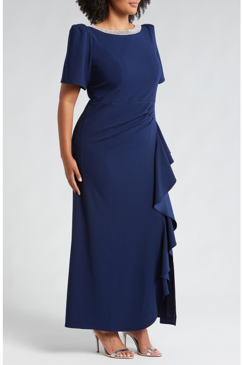 Embellished Ruffle Gown, Alternate, color, NAVY