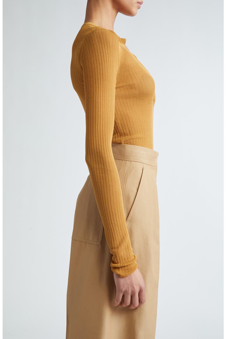 Saggina Split Neck Rib Silk Top, Alternate, color, TOBACCO