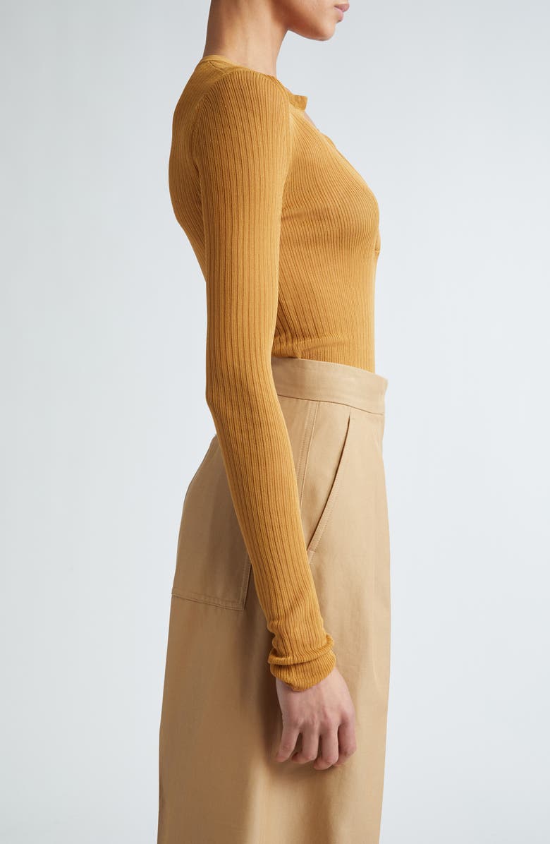 Max Mara Saggina Split Neck Rib Silk Top, Alternate, color, 