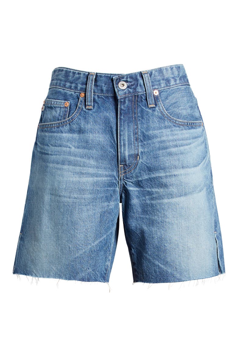 Ex-Boyfriend Raw Hem Mid Length Denim Shorts, Alternate, color, 15 YEARS RESTART