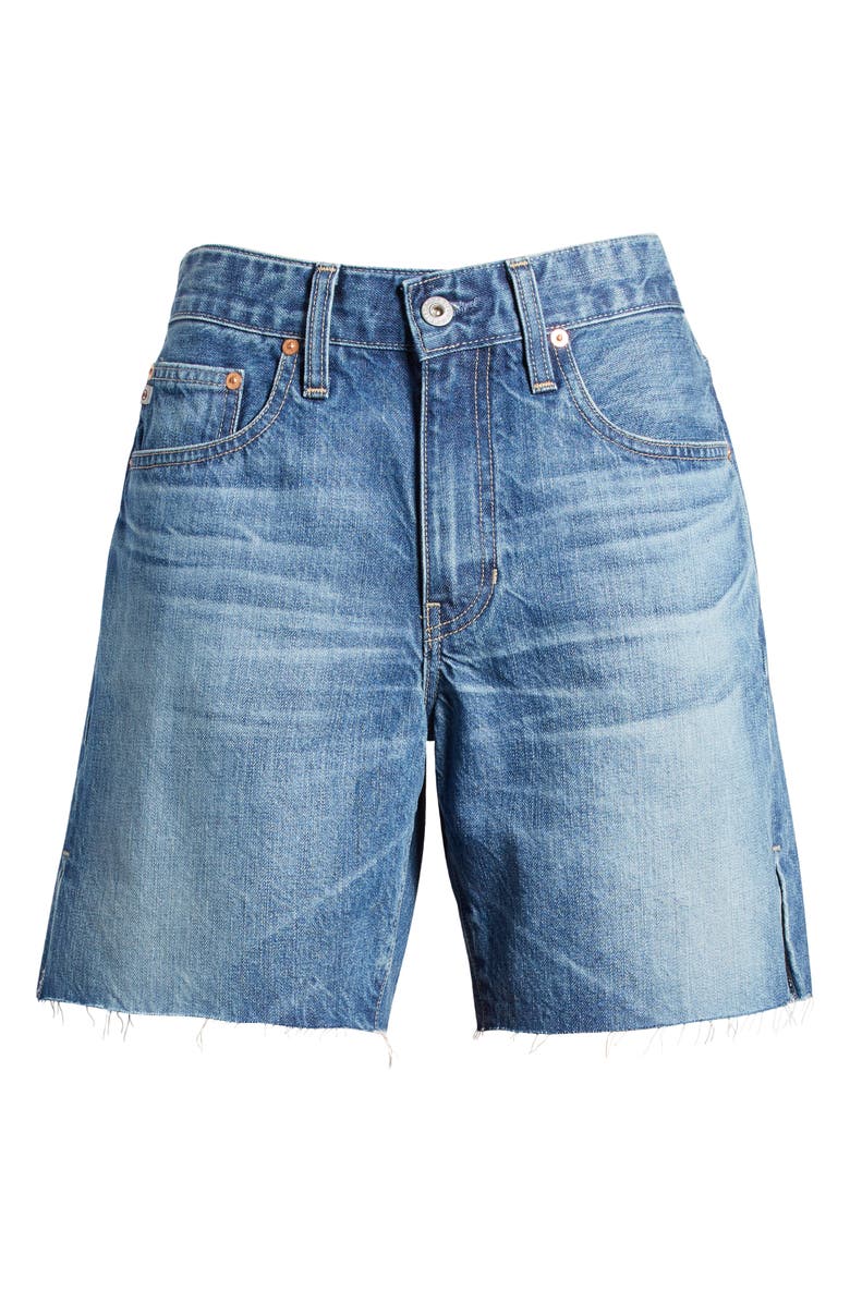 AG Ex-Boyfriend Raw Hem Mid Length Denim Shorts, Alternate, color, 