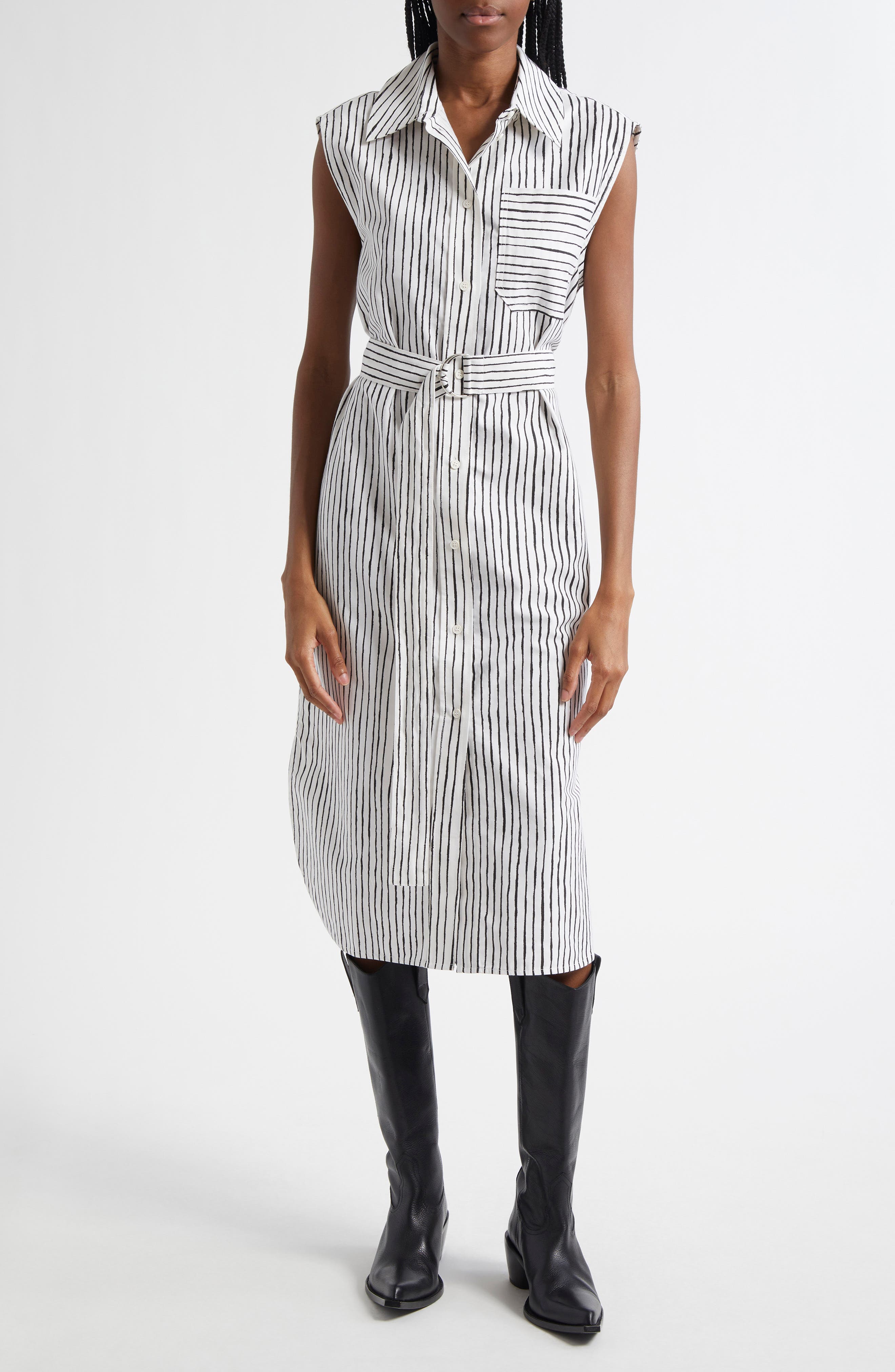 Marimekko Simppeli Aita Stripe Sleeveless Cotton Shirtdress
