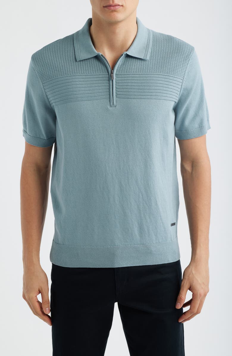 Bugatchi Quarter Zip Cotton Blend Polo Sweater, Main, color, Shark