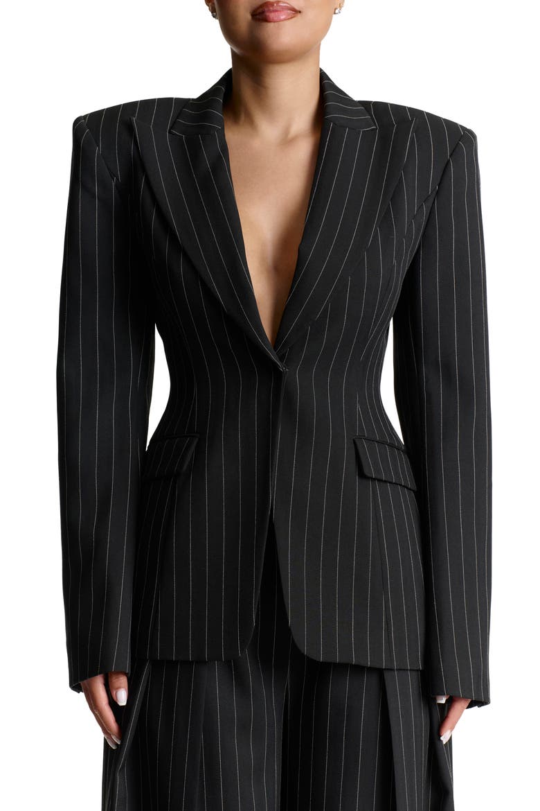 Pinstripe Blazer, Main, color, BLACK
